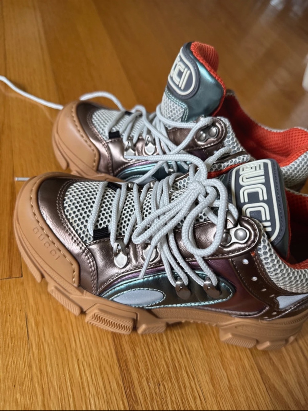 Gucci Metallic Brown, Blue & Orange Chunky Sneakers - Picture 3 of 8